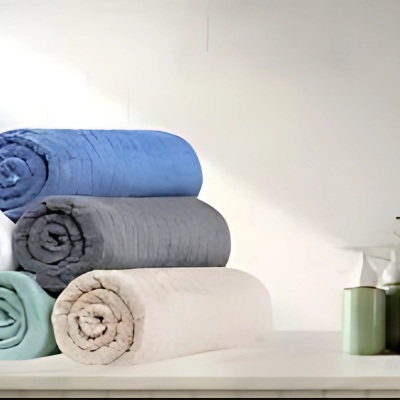 Spa towels rolled with aromatherapy setup